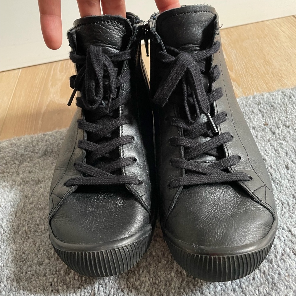 Softino’s Black high top sneakers very soft leather